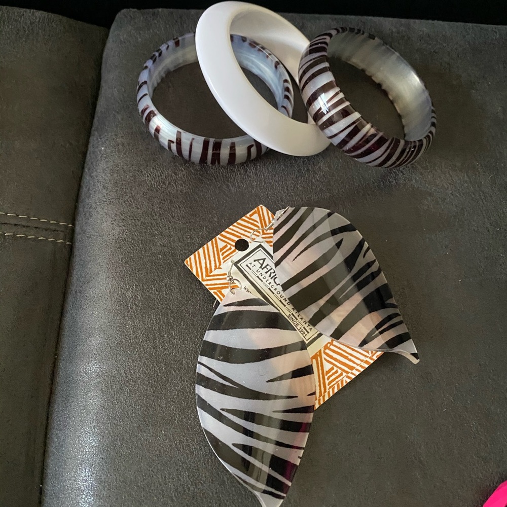 Zebra print bangles and earrings